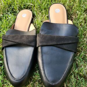 Lori Black Mules With Suede Strap Detail Size 10M